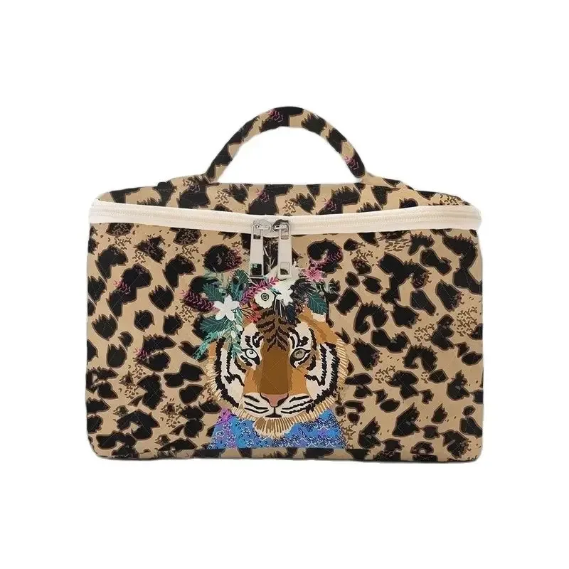 organisateur voyage polyester motif tigre léopard fleurs cube sac cosmétiques grande capacité transport cosmétiques