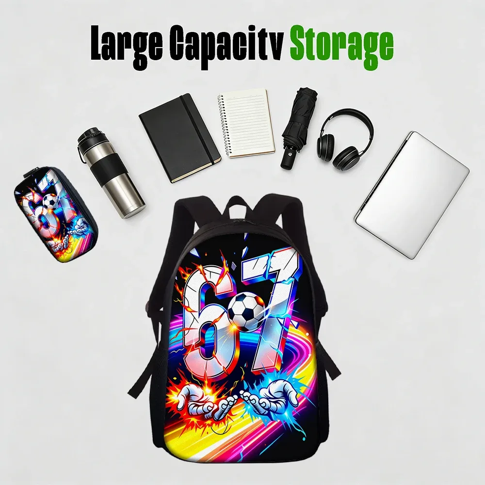 sac dos polyester imprimé chiffres 67 football rayures lumières mains noir voyage école enfant