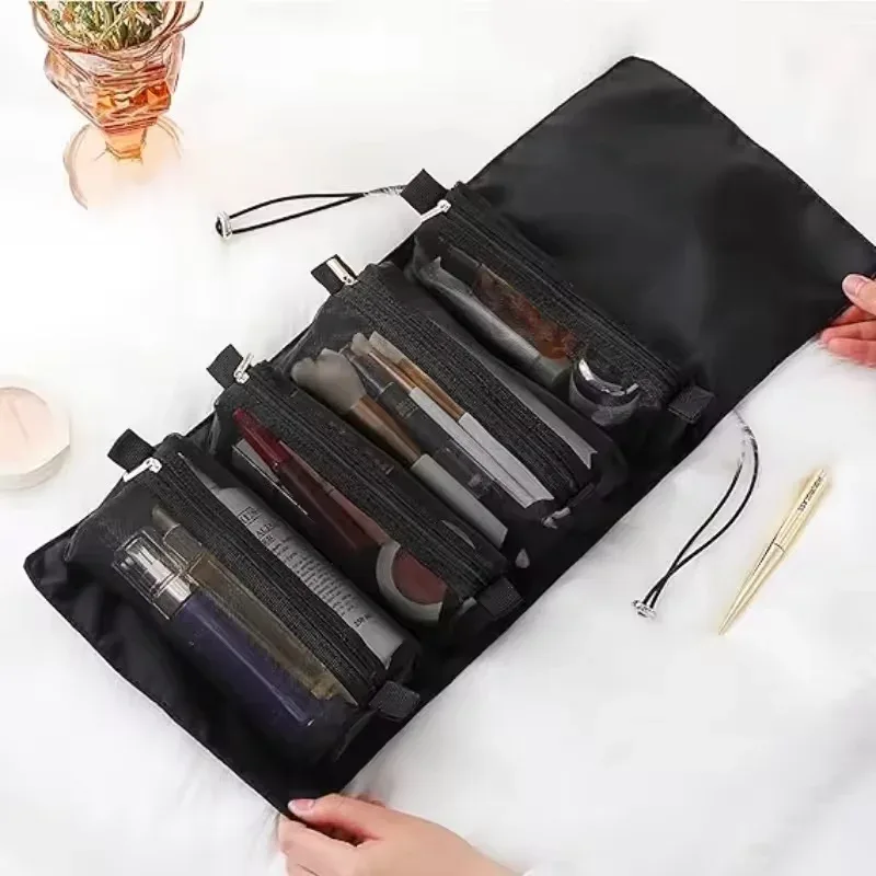 sac à cosmétiques détachable, sac de maquillage portable de grande capacité 4 en 1, sac de rangement pliable pour cosmétiques de voyage, trousse de toilette, 1 pièce