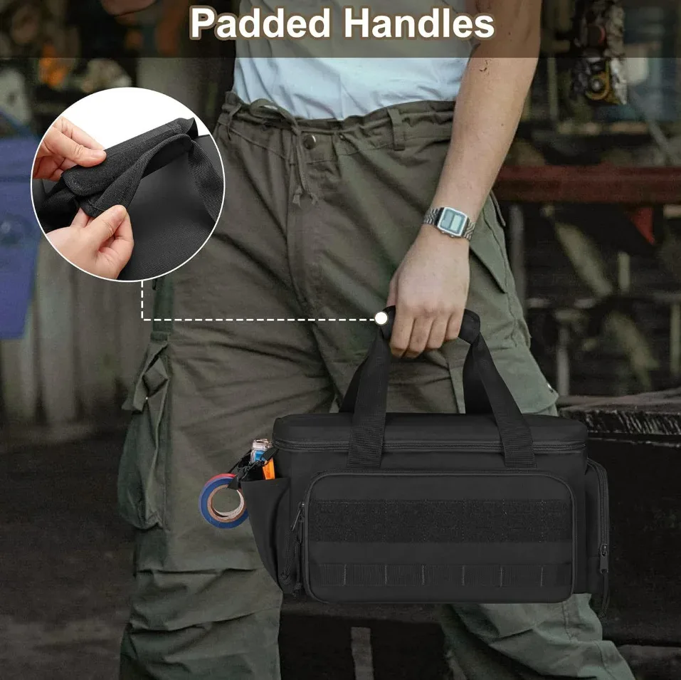 sac à outils tactique robuste de 14 pouces, base antidérapante, organisateur de travail polyvalent pour bricoleur, charpentier, rangement d'outils portable durable
