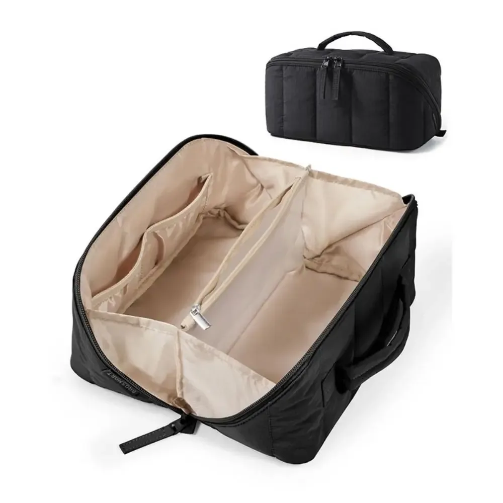 sac de maquillage portable de voyage, résistant à l'eau, rembourré, organisateur de maquillage, grande capacité, s'ouvre à plat, trousse de toilette pour femmes
