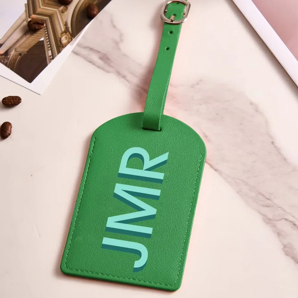 étiquette de bagage personnalisée en cuir pu avec initiales, étiquette d'identification de valise imprimée uv personnalisée, cadeau de voyage pour femmes et hommes