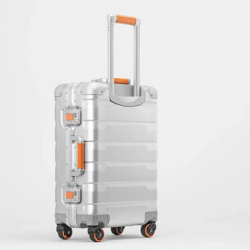 bagages de voyage tout en aluminium pour hommes et femmes, roue universelle, boîte en métal à la mode, bagages d'affaires, valise à roulettes, 20/24 pouces, nouveau