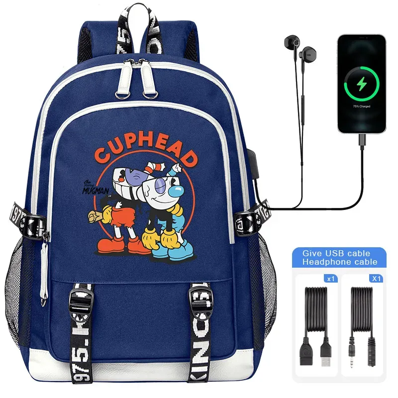 sacoche nylon illustrations cuphead dessin animé noir blanc gris ordinateur portable adolescents étudiants voyager capacité haute bandoulière souple