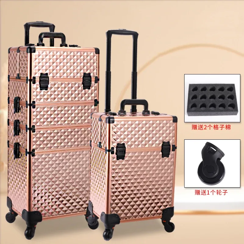 Valise PVC Dorée Noire Motif Géométrique Relief Poignées Robustes Roues Toupies Grande Capacité Usage Voyage