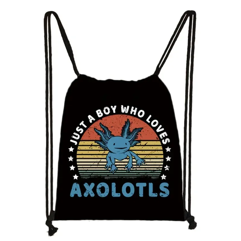 kawaii dessin animé axolotl poisson jouant des jeux vidéo sac à dos tours de mer axolotl/fouron harajuku sacs à cordon sac de voyage en toile