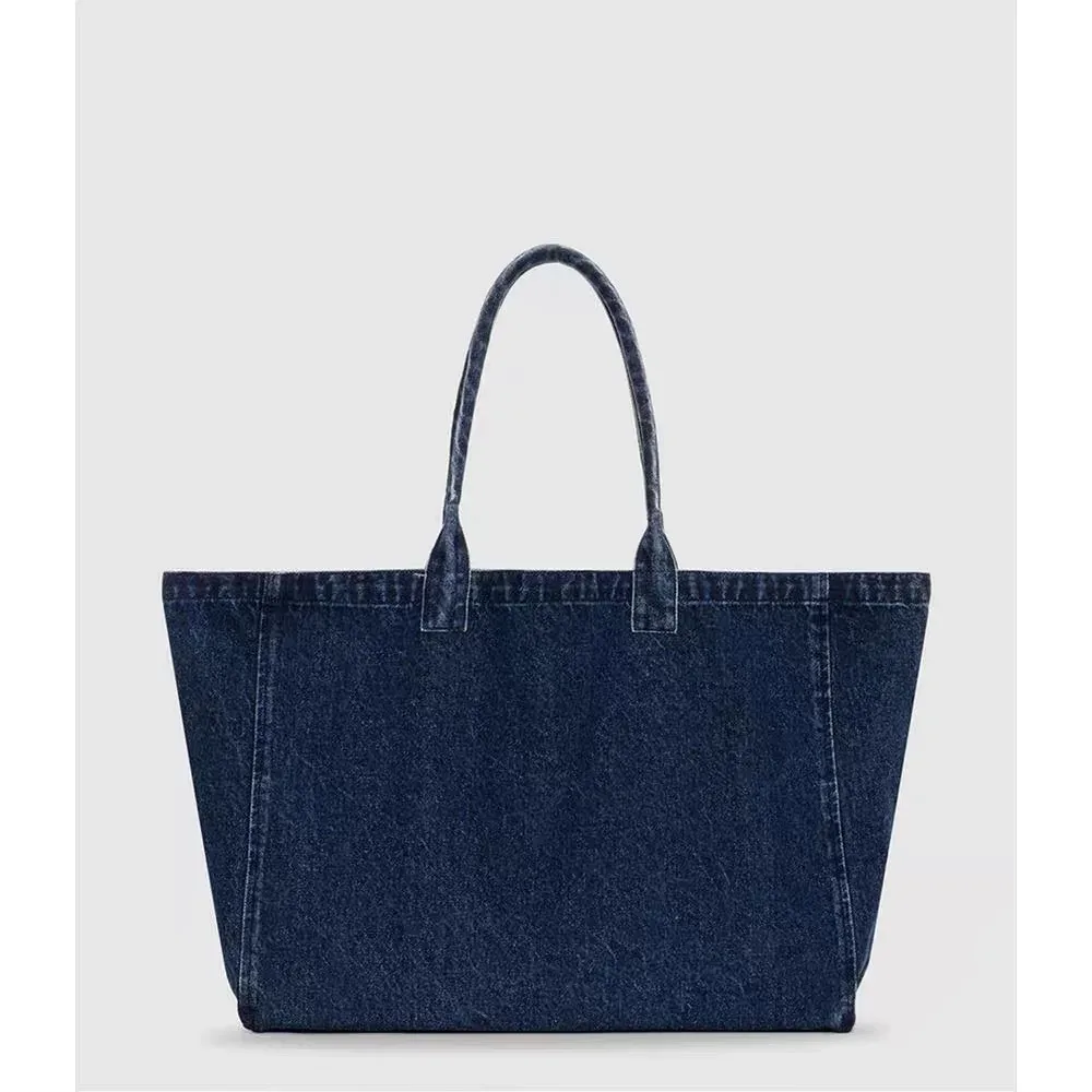 sac fourre-tout en jean délavé avec imprimé lettres de marque pour femme, grande capacité, sac à bandoulière quotidien pour femme, sac bandoulière en toile pour trajets quotidiens, nouveauté 2026