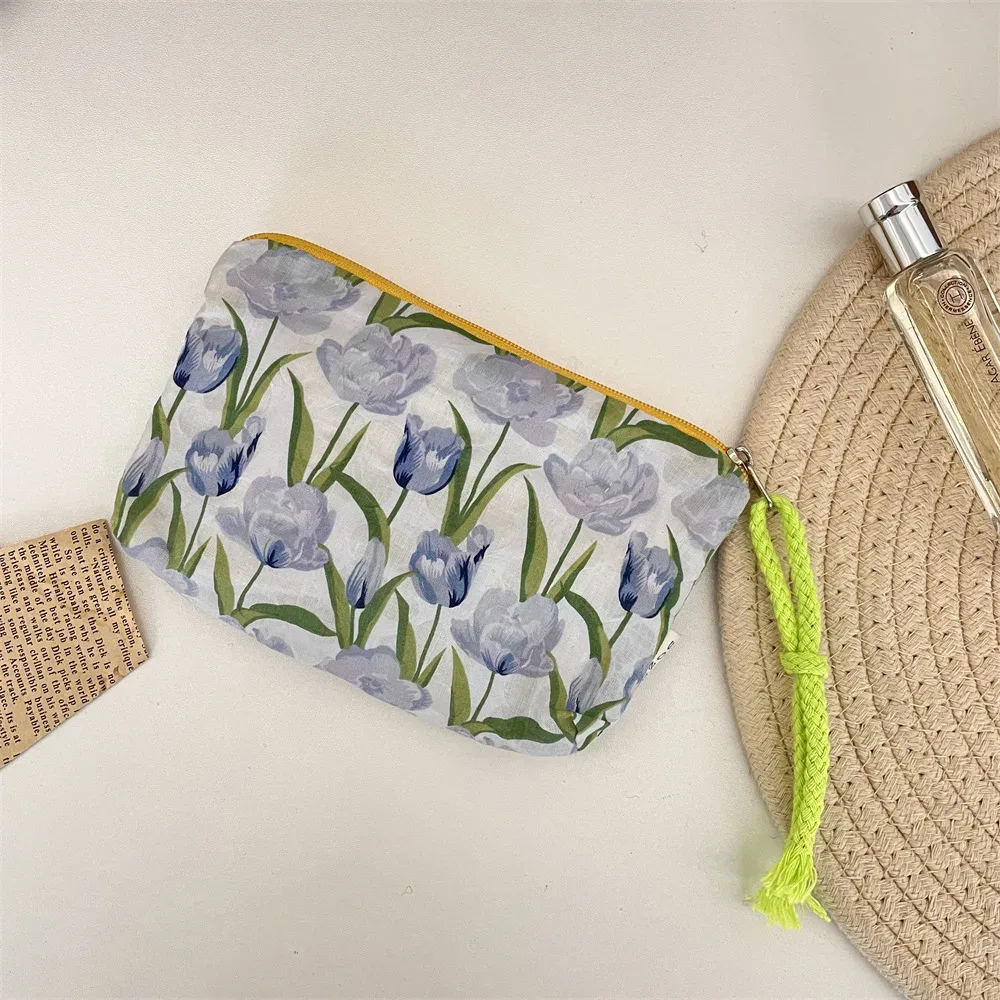 sac de rangement portable pour cosmétiques et petits objets, motif floral, pour femmes, pochette de voyage, organisateur de clés et bijoux, sac à main fourre-tout