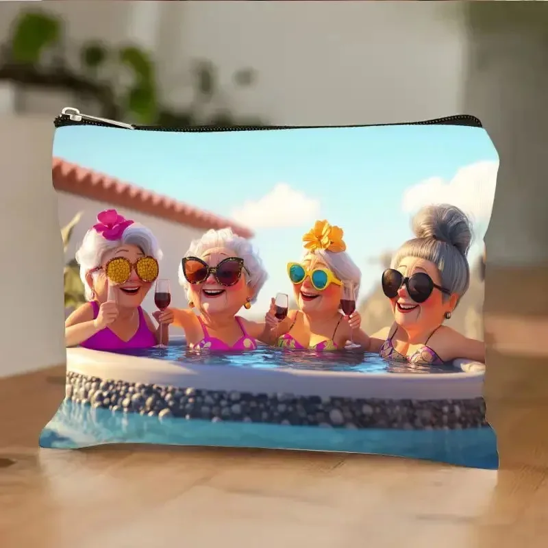 nouvelle trousse de maquillage en toile imprimée avec motif de femme âgée amusante, trousse à crayons pour étudiants, trousse de toilette portable, sacs de toilette, sacs en toile