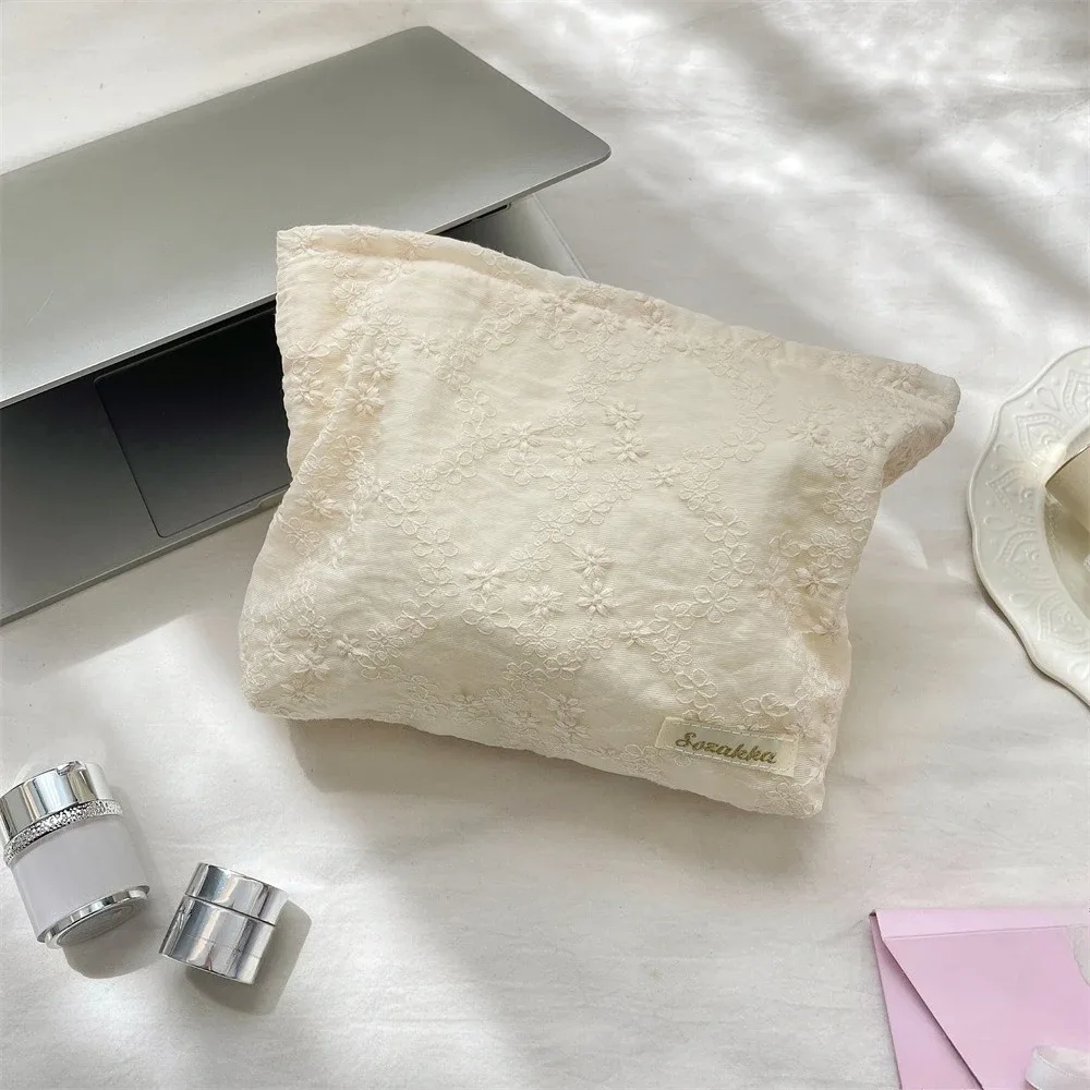 nouvelle trousse de maquillage portable en dentelle brodé avec fermeture éclair, organisateur de voyage pour cosmétiques et articles de toilette pour femme