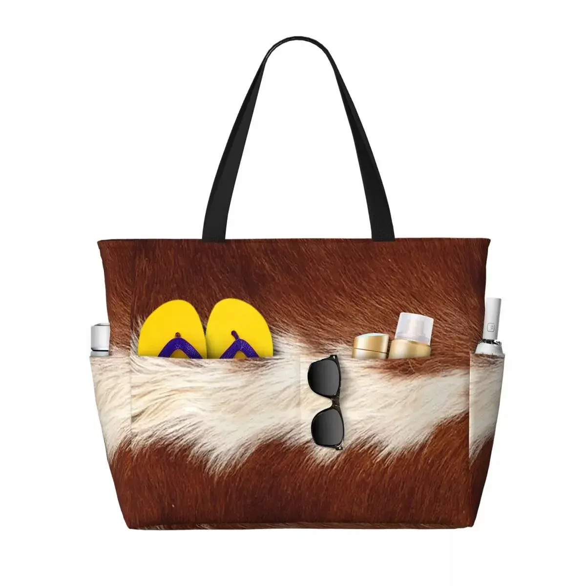 sac de plage élégant en fourrure de vache, texture cuir de vache, motif imprimé peau de vache, sac de yoga, grand sac fourre-tout, sac de voyage pour femme, sac de fitness