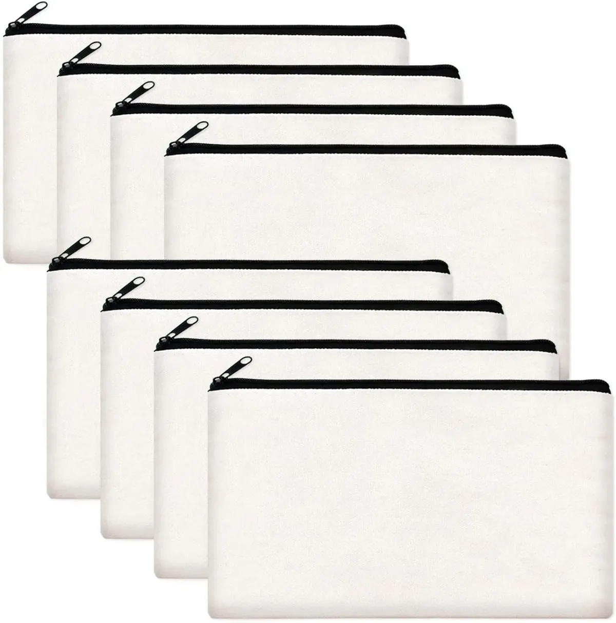 12 sacs de maquillage en toile beige vierges à personnaliser avec fermeture éclair - 8,3' x 5' - trousses cosmétiques en gros pour le voyage, le rangement et la papeterie