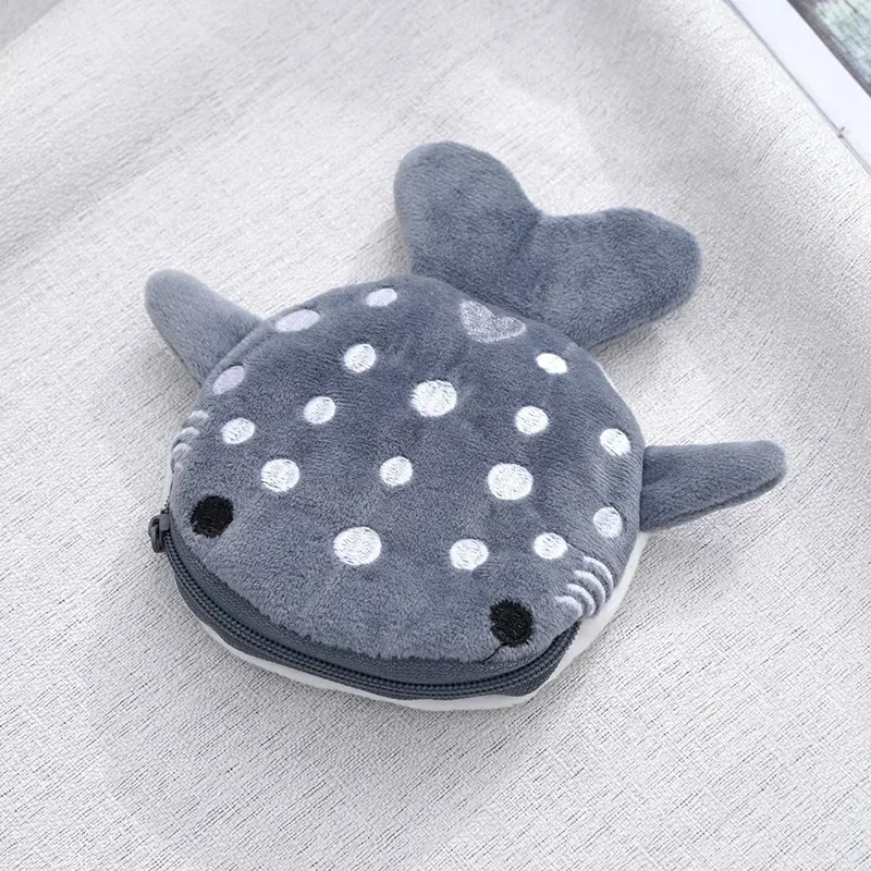 peluche gris petites baleines porte-monnaie mignon fermeture éclair femmes porte-monnaie forme de requin filles écouteur argent sac de rangement sac à clés sac à main
