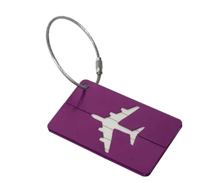 étiquette bagage métallique orange blanche bande horizontale géométrique identification voyage accessoires voyage porte adresses
