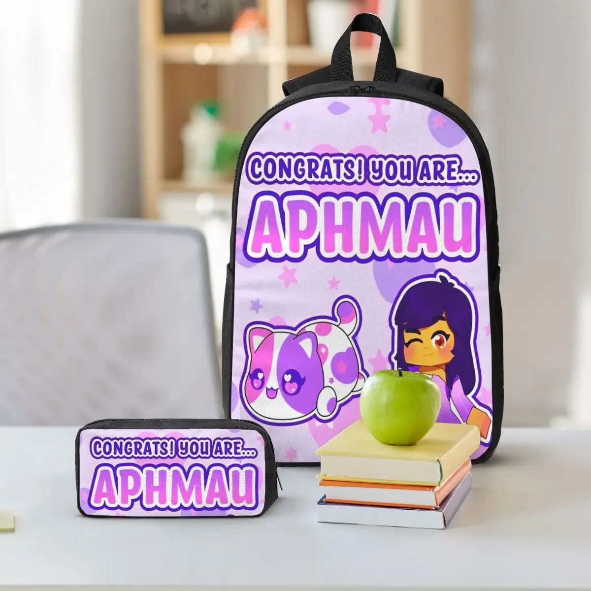 sac dos polyester oxford université dessinanime forme rectangulaire bandoulière ajustable poignée noire motif étoiles congrats aphmau fille animal mignon usage ecole voyage