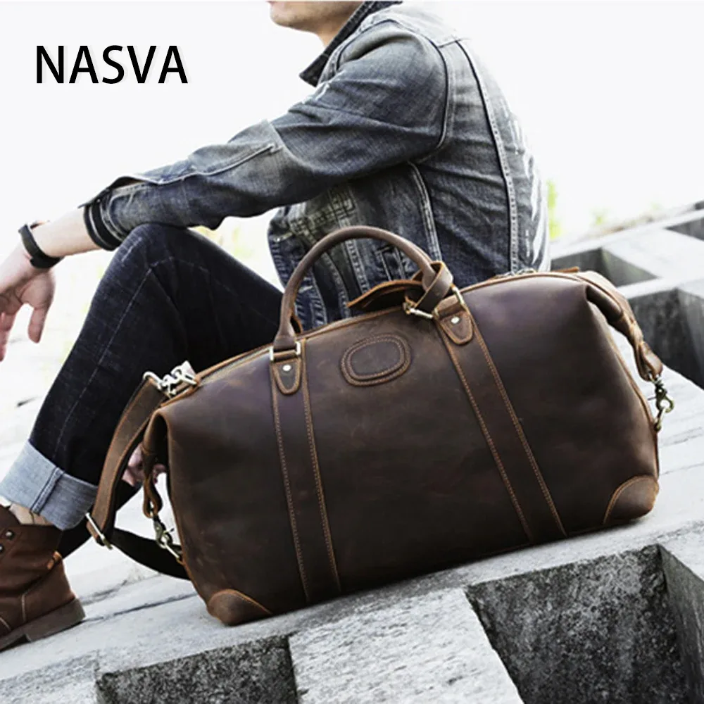 nasva-sac de sport en cuir pour hommes, sac de week-end, bagage extérieur, sac d'aviation, sac de sport fitness, sac à main à bandoulière
