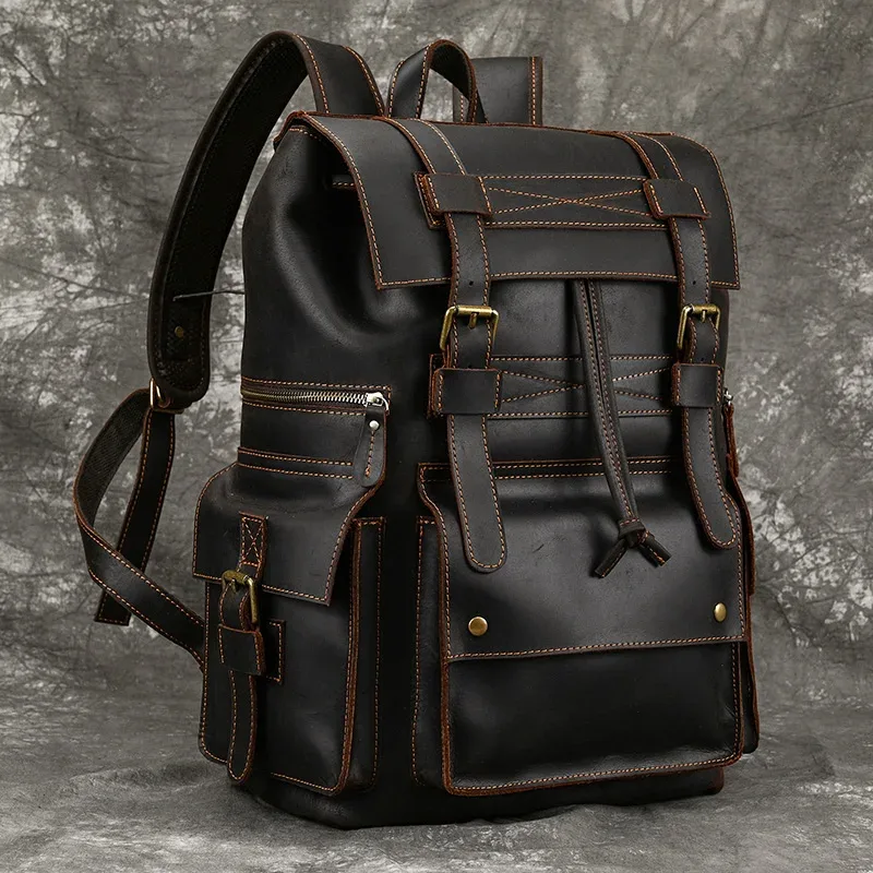 sac à dos de voyage en cuir véritable pour hommes, sac d'école de luxe, sac de week-end, véritable sac pour homme, sac pour ordinateur portable 17 ", qualité supérieure