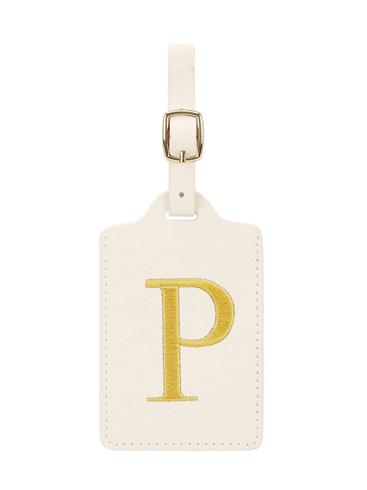 étiquette bagage polyester lettre dorée cuir blanc rectangulaire identification voyage unisexe alphabet fixation anneau métallique