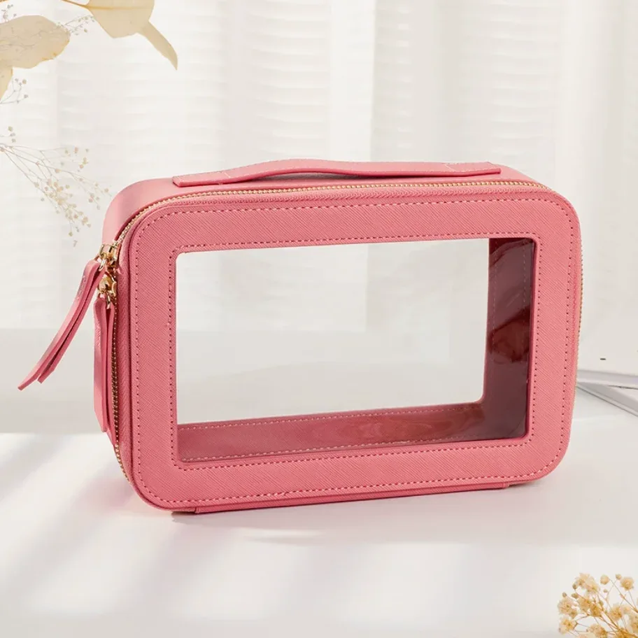 xmessun nouveaux sacs de maquillage en pvc transparent décontracté pour femmes 2026 mode en cuir pu portable étanche stockage sac cosmétique a527