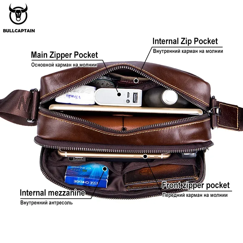 bullcaptain marque hommes bandoulière sacs à bandoulière de haute qualité mode hommes bages homme d'affaires sac de messager en cuir véritable sac
