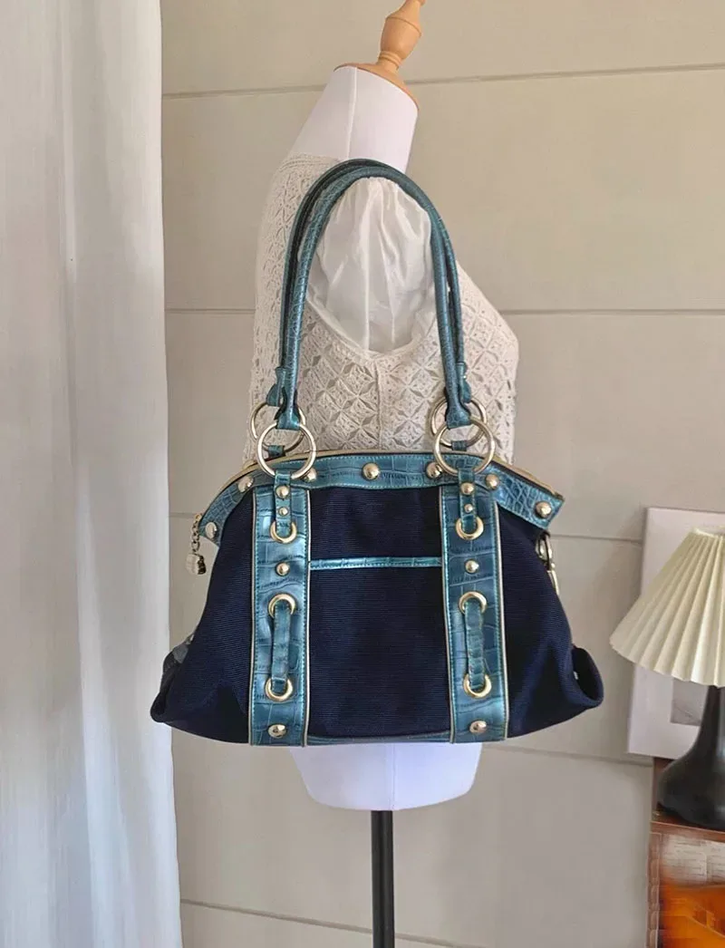 sac à main vintage haut de gamme grande capacité, sac à bandoulière décontracté pour jeunes femmes, style chic et cool, sac sous le bras contrastant