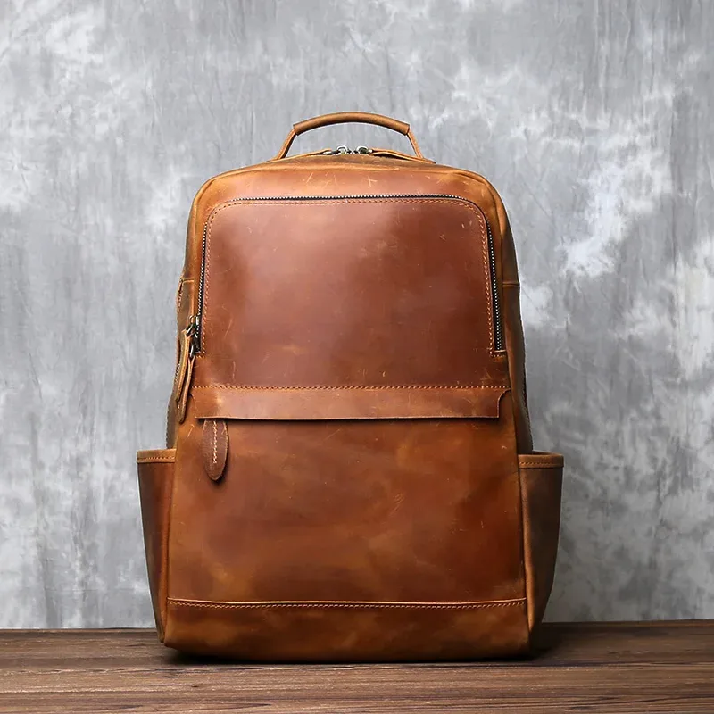 sac à dos vertical en cuir véritable pour homme, sac d'ordinateur classique rétro, couche supérieure en cuir de vachette, grande capacité, jlfgpj