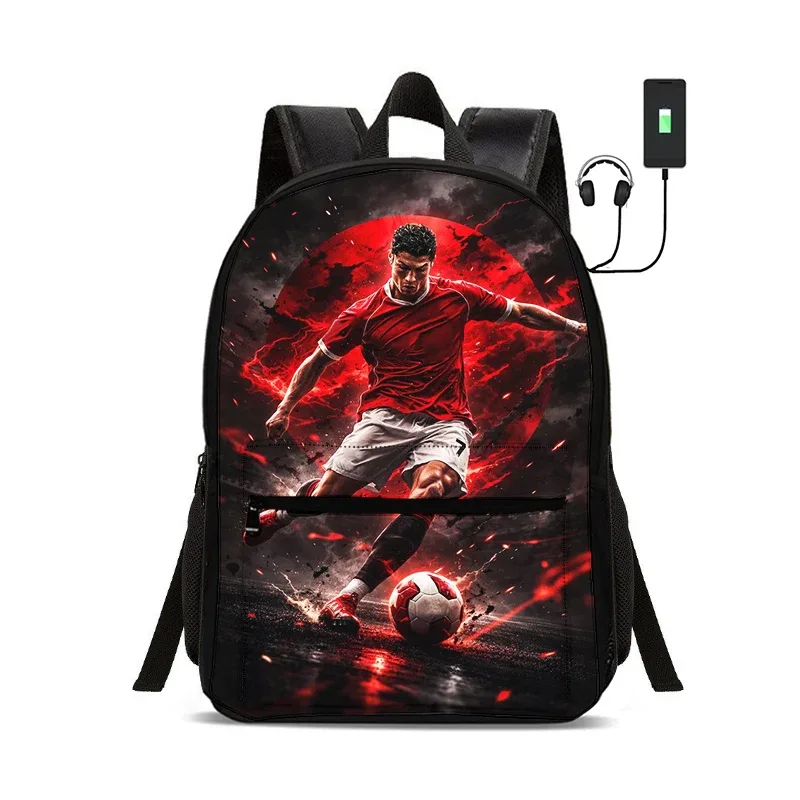 sac à dos de star du football avec interface usb, sac à dos ronaldo pour étudiants, sac à dos pour garçons et filles, meilleur cadeau