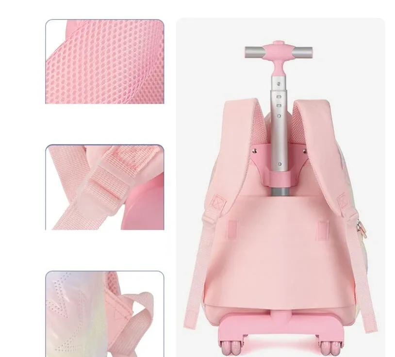 sac à roulettes scolaire pour fille, sacs à roulettes pour l'école, ensemble de sacs à dos à roulettes pour fille, sac à dos à roulettes avec sac à lunch