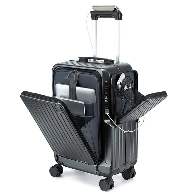 valise à ouverture frontale en aluminium, 20 pouces, multifonctionnelle, avec petit sac bandoulière amovible