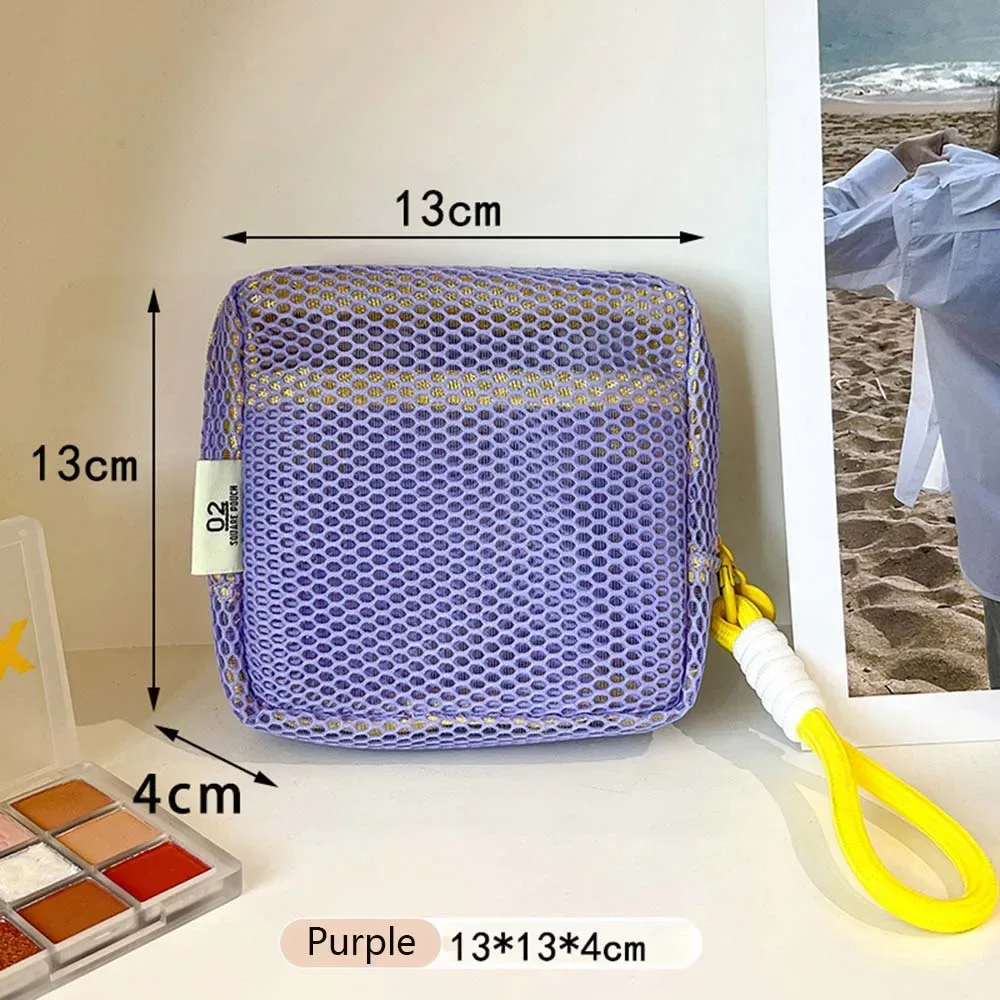 pochette en maille aux couleurs dopamine, portable pour voyage, pour câble de charge, articles de toilette, mini pochette de rangement en maille, sac cosmétique en maille, porte-clés, porte-cartes