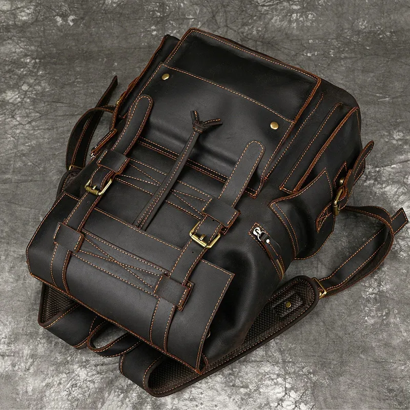sac à dos de voyage en cuir véritable pour hommes, sac d'école de luxe, sac de week-end, véritable sac pour homme, sac pour ordinateur portable 17 ", qualité supérieure