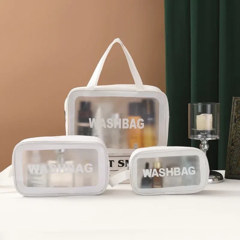 sac de maquillage double transparent en pu avec séparation sec-humide, sac de lavage portable, sac de rangement pour cosmétiques, essentiels de voyage, fitness et natation.