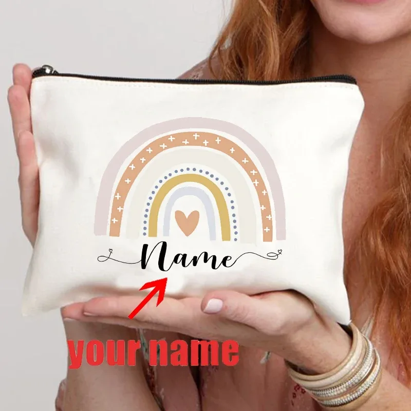 trousse de maquillage avec nom personnalisé pour enseignant arc-en-ciel, cadeau de remise de diplôme personnalisé pour enseignants, trousse à crayons, cadeau de rentrée scolaire, bourse pour femmes