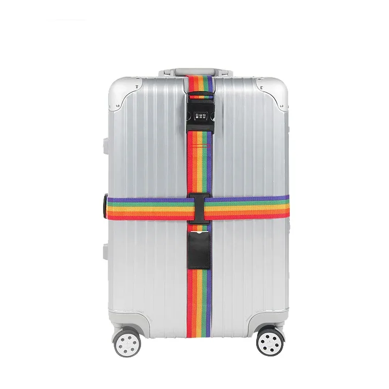 sangle de valise à verrouillage par code, sangle de bagage réglable, ceinture de fixation croisée, accessoires essentiels de voyage, fournitures pour valises, sangle de fixation