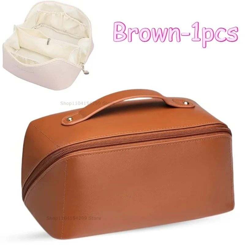 trousse de maquillage de voyage avec double fermeture éclair, grande capacité, organiseur de cosmétiques avec poignée, rangement portable pour articles de toilette pour femmes