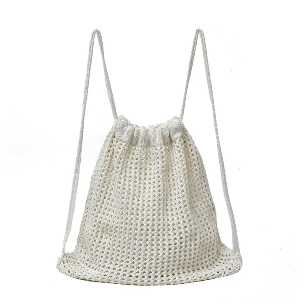 sac à bandoulière en tricot couleur unie, style décontracté, grande capacité, sac à dos bohème en crochet, polyvalent et ajouré
