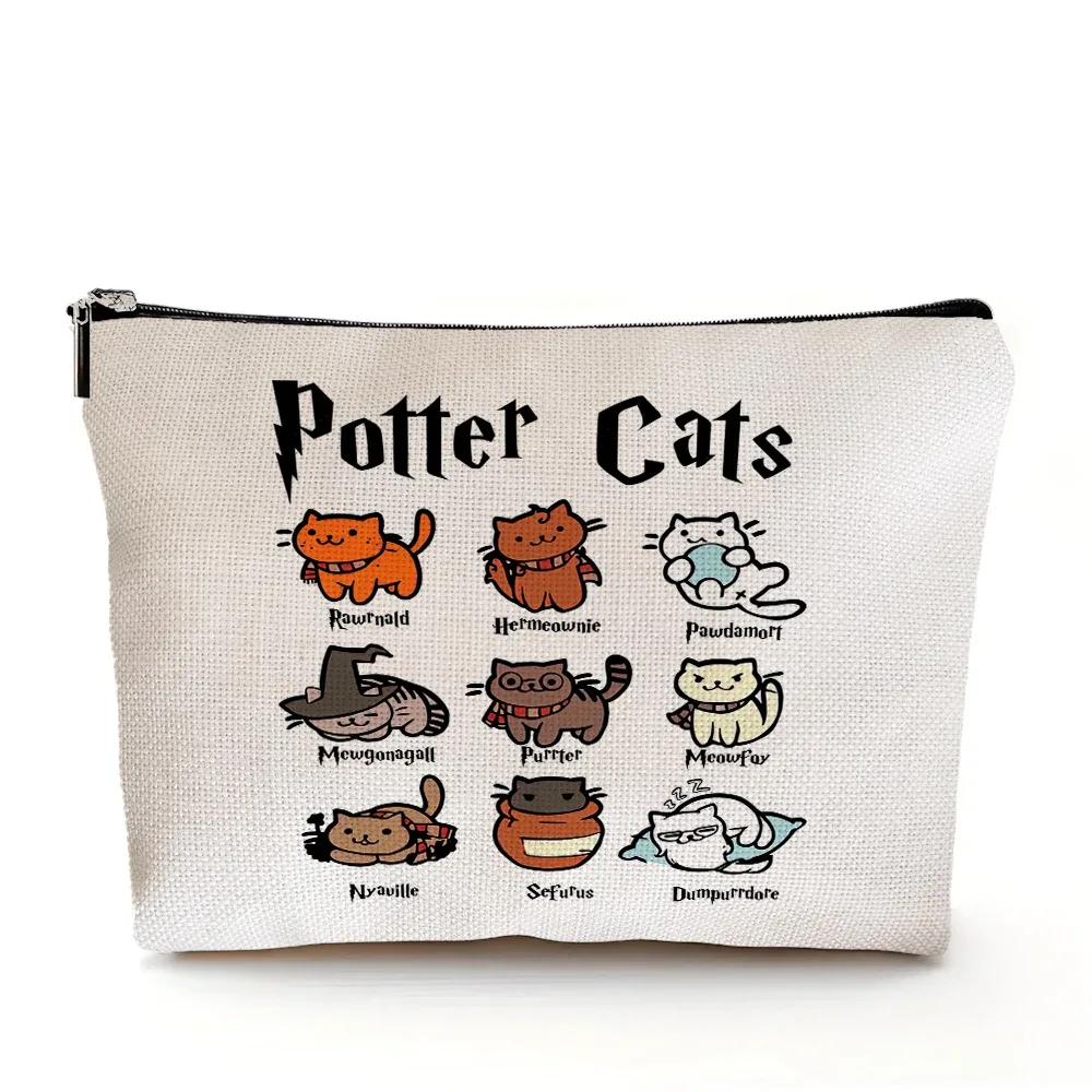 décontracté dessin animé pottere chat femmes organisateur de voyage enfant portefeuille fille sac cosmétique double impression dame mariage maquillage sacs sac à main