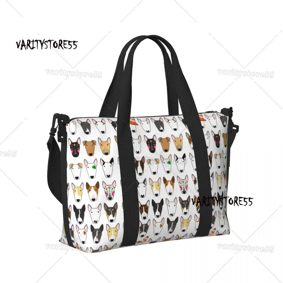 sac fourre-tout personnalisé à motif répété de chien bull terrier pour femmes, sac de voyage à bandoulière de grande capacité pour animaux de plage et de gymnastique
