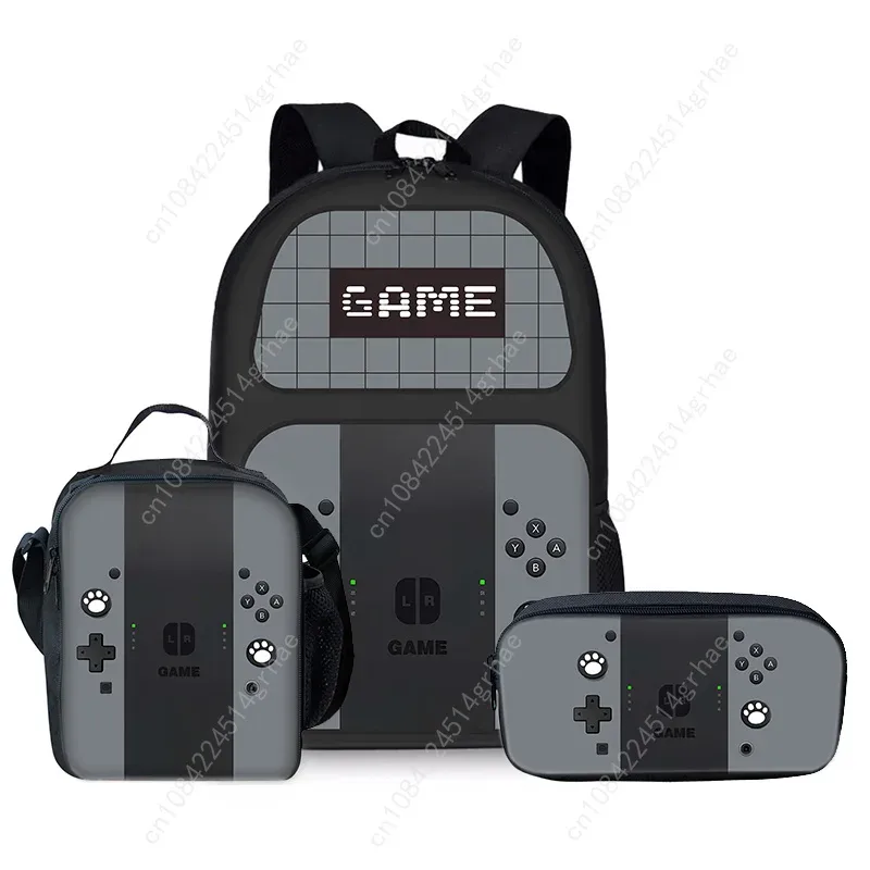 sacs à dos trois pièces pour garçons et filles, design console de jeu, meilleurs cadeaux, sac à dos scolaire dessin animé 2d pour enfants