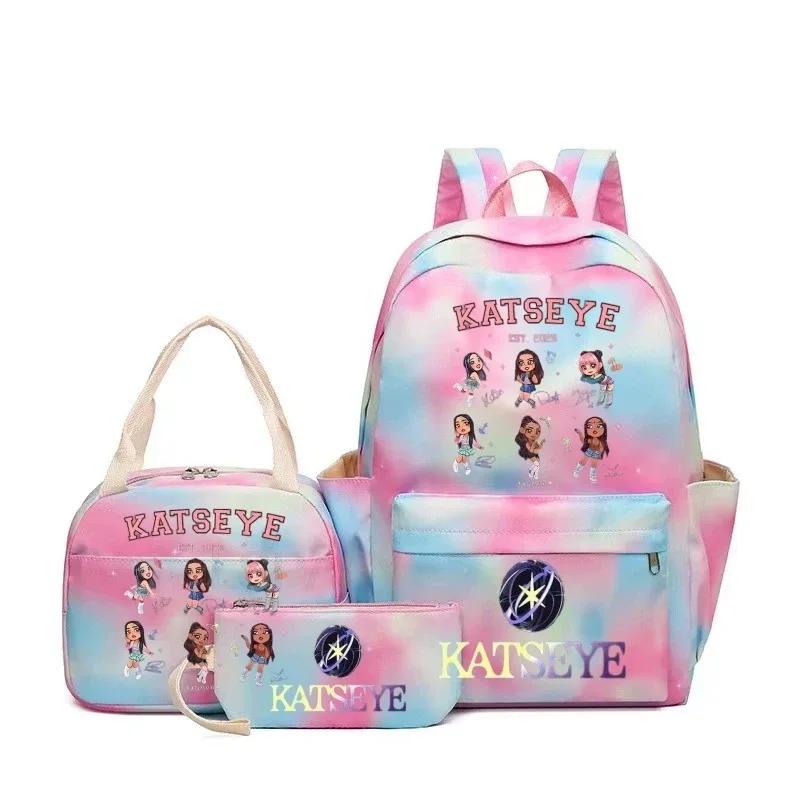 nouveaux sacs à dos katseye à imprimé amusant, 3 pièces/ensemble, sac d'école pour étudiants, sac de voyage pour adolescentes et garçons, sacs à lunch, sac à dos