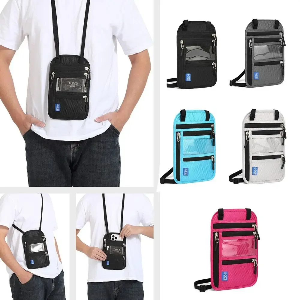 sac de passeport rfid bloquant la rfid, portefeuille de cou antivol multi-poches, étanche avec sangle de cou réglable, pochette à bandoulière pour hommes
