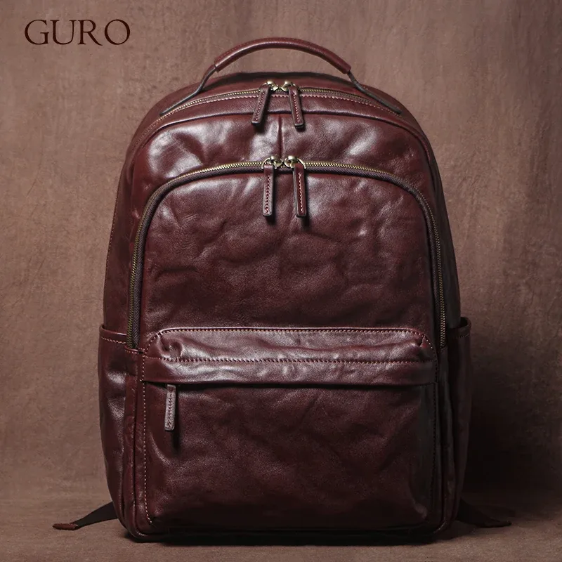 guro marque de luxe sac à dos en cuir véritable de haute qualité haut en peau de vache cartable hommes sacs de voyage d'affaires bureau banlieue 16 "ordinateur portable
