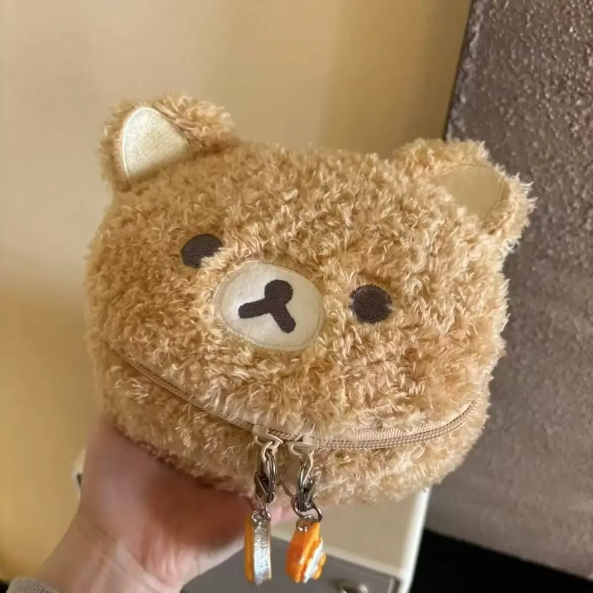 trousse de maquillage en peluche ours anime relaxant, sac cosmétique doux et portable pour femme, pochette de rangement bijoux, organisateur sac à main fille, cadeau, vente chaude