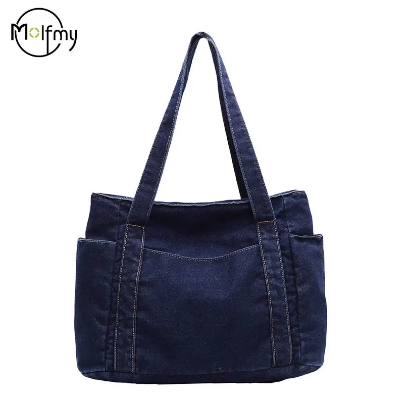 sac à bandoulière en denim pour femmes, sac de styliste pour mère, grande capacité, fourre-tout de luxe, sac à main en jean décontracté, sac à main multi-poches