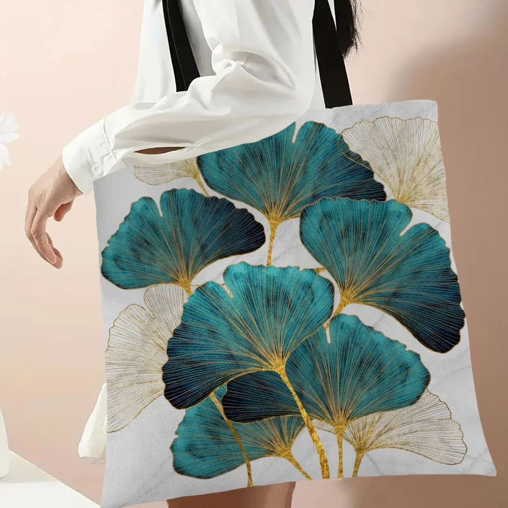 mode fourre-tout rafraîchissant simple sac à bandoulière décontracté belles feuilles de ginkgo imprimer sacs à main haute capacité eco sacs à provisions