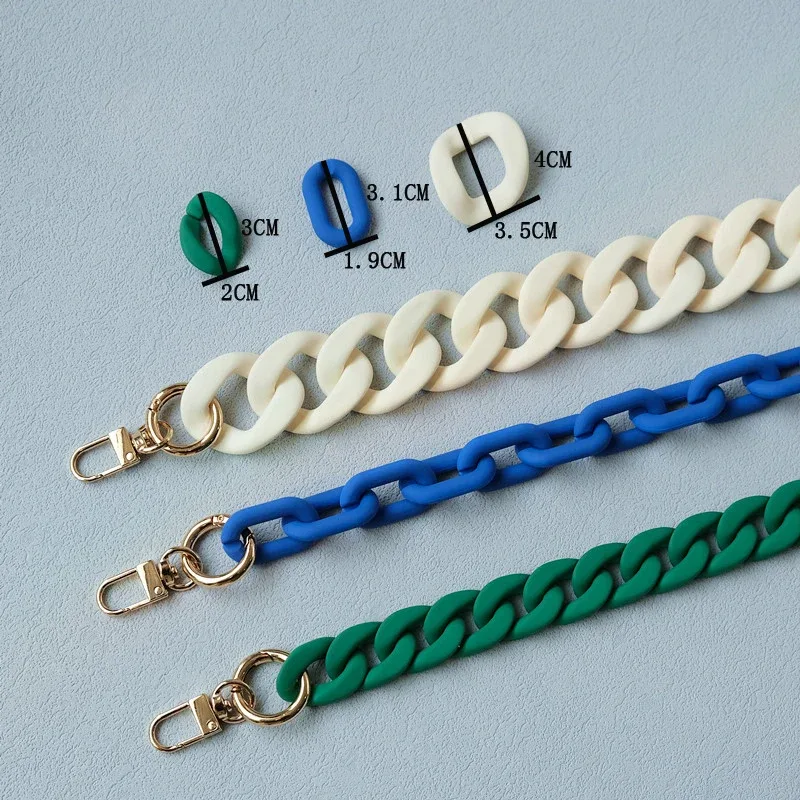 nouvelle chaîne d'accessoire de sac à main femme tendance, chaîne en résine givrée vert bonbon et bleu mat, sangle givrée pour pochette et sac à bandoulière femme