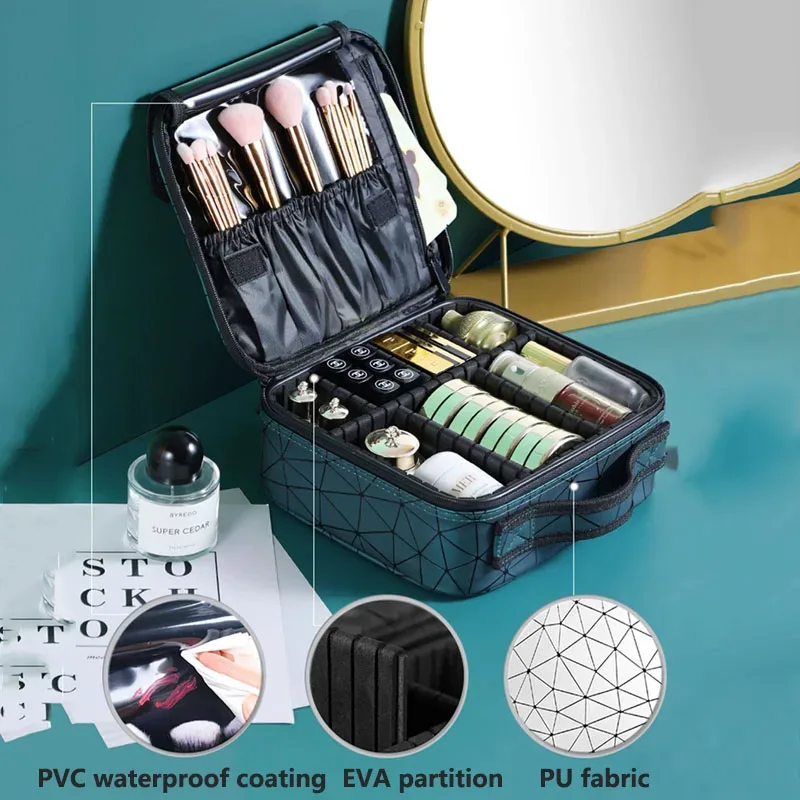 trousse de maquillage professionnelle en cuir pu pour femmes, valise à outils pour ongles, boîte à cosmétiques, organisateur de cosmétiques d'esthéticienne, mallette de rangement