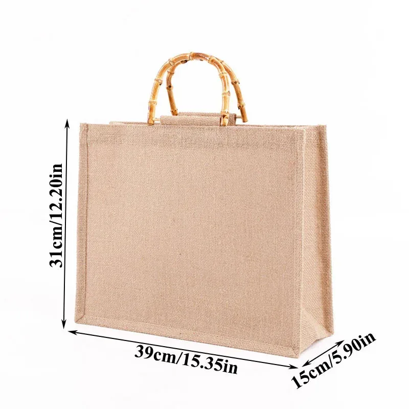 sac fourre-tout en toile de jute imperméable vintage, sacs en bambou, sac à main beige décontracté de grande capacité, sacs de plage portables, sacs d'évaluation de voyage