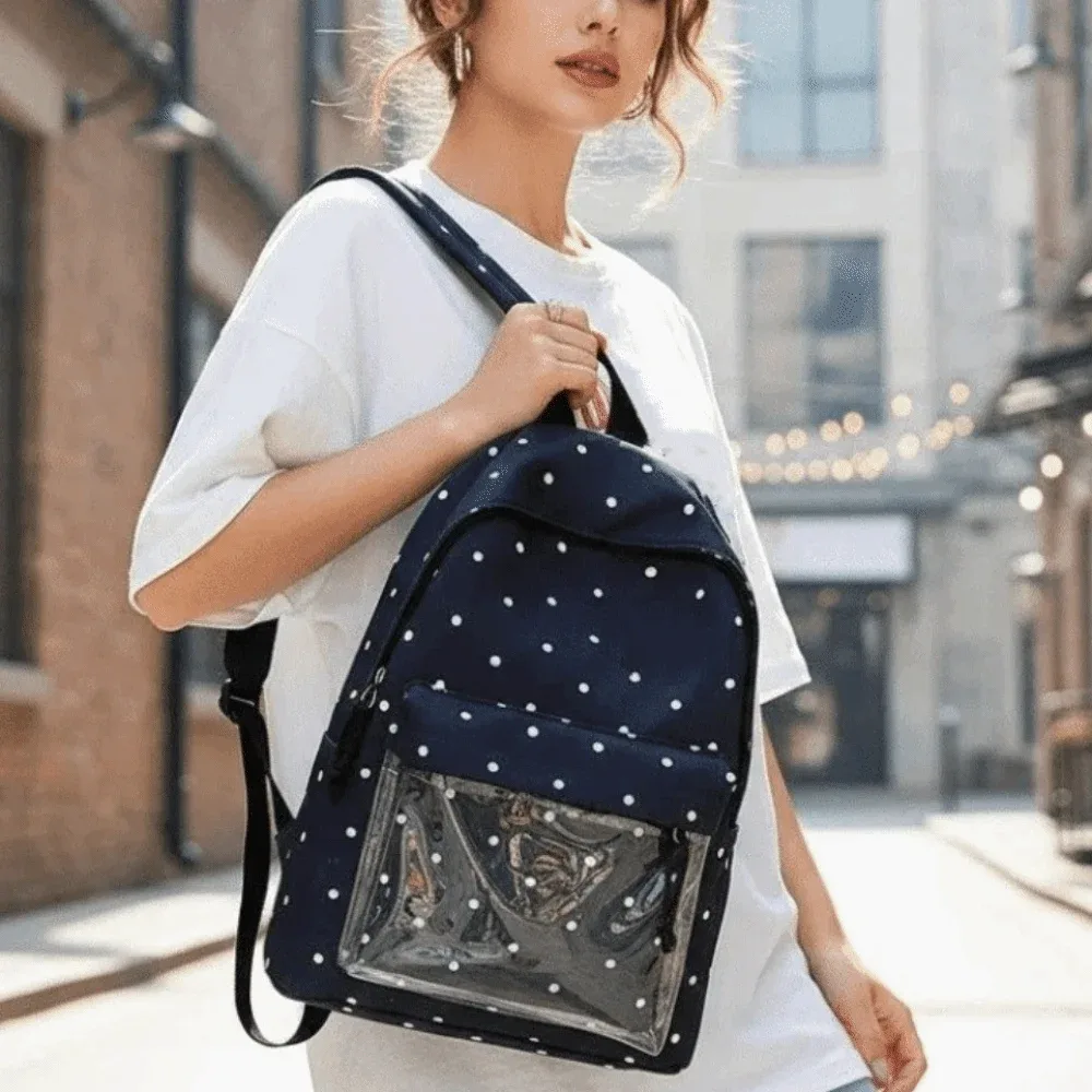 sac à dos transparent de style japonais ita bag, grande capacité, doublure légère en polyester, motif à pois
