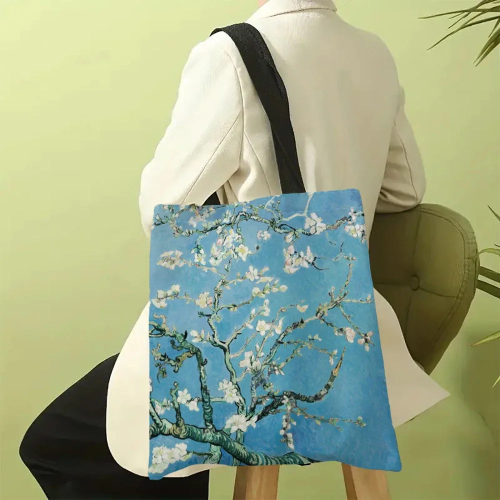 sac en toile imprimé la série van gogh, sac à bandoulière léger, sac de shopping polyvalent, sac à main de support